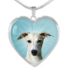 Whippet Dog Print Heart Pendant Luxury Necklace-Free Shipping