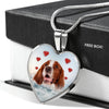 Irish Red and White Setter Print Heart Pendant Luxury Necklace-Free Shipping