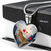 California Spangled Cat Print Heart Pendant Luxury Necklace-Free Shipping