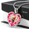 Flower Art Print Heart Charm Necklaces-Free Shipping
