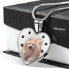 Cute Pomeranian Print Heart Charm Necklace-Free Shipping