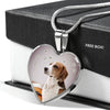 English Foxhound Print Heart Pendant Luxury Necklace-Free Shipping
