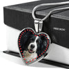Border Collie Print Heart Charm Necklace-Free Shipping