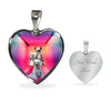 Chinese Crested Dog Print Heart Pendant Luxury Necklace-Free Shipping