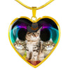 Siberian Cat Print Heart Pendant Luxury Necklace-Free Shipping