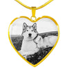Alaskan Malamute Print Heart Charm Necklace-Free Shipping