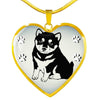 Shiba Inu Dog Print Heart Charm Necklaces-Free Shipping