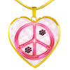 Peace Sign With Paws Print Heart Charm Necklaces-Free Shipping