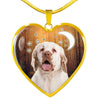 Clumber Spaniel Print Heart Pendant Luxury Necklace-Free Shipping