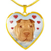 Cute Shar Pei Print Heart Pendant Luxury Necklace-Free Shipping