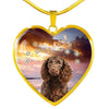 American Water Spaniel Print Heart Pendant Luxury Necklace-Free Shipping