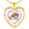 Shih Tzu Dog Print Heart Pendant Luxury Necklace-Free Shipping