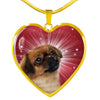 Tibetan Spaniel Print Heart Pendant Luxury Necklace-Free Shipping
