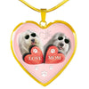 Old English Sheepdog Print Heart Pendant Luxury Necklace-Free Shipping