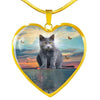 Cute Chartreux Cat Print Heart Pendant Luxury Necklace-Free Shipping