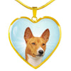 Basenji Dog Print Heart Pendant Luxury Necklace-Free Shipping