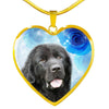 Newfoundland Dog Print Heart Pendant Luxury Necklace-Free Shipping