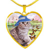 Scottish Fold Cat Print Heart Pendant Luxury Necklace-Free Shipping