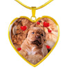 Bordeaux Mastiff Print Heart Pendant Luxury Necklace-Free Shipping