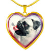 Cute Pug Dog Print Heart Charm Necklaces-Free Shipping