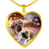 English Mastiff Print Heart Pendant Luxury Necklace-Free Shipping