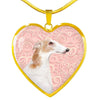 Borzoi Dog Print Heart Pendant Luxury Necklace-Free Shipping