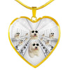 Amazing Old English Sheepdog Print Heart Pendant Luxury Necklace-Free Shipping