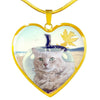 Cute LaPerm Cat Print Heart Pendant Luxury Necklace-Free Shipping