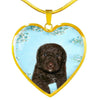 Spanish Water Dog Print Heart Pendant Luxury Necklace-Free Shipping