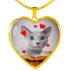 Russian Blue Print Heart Pendant Luxury Necklace-Free Shipping