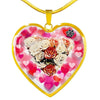Flower Art Print Heart Charm Necklaces-Free Shipping