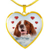 Irish Red and White Setter Print Heart Pendant Luxury Necklace-Free Shipping