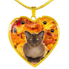 Burmese Cat Print Heart Pendant Luxury Necklace-Free Shipping