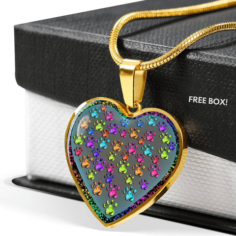 Colorful Paws Print Heart Charm Necklaces-Free Shipping