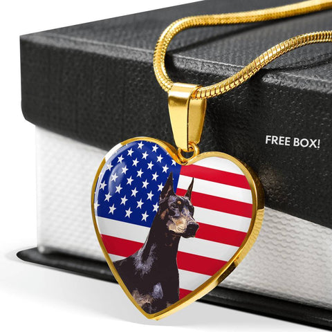 Doberman Pinscher Print Heart Pendant Luxury Necklace-Free Shipping