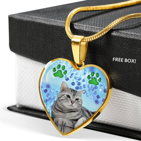 Cute American Shorthair Print Heart Pendant Luxury Necklace-Free Shipping