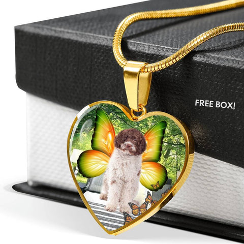 Cute Lagotto Romagnolo Dog Print Heart Pendant Luxury Necklace-Free Shipping