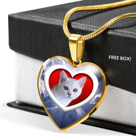Cute Burmilla Cat Print Heart Pendant Luxury Necklace-Free Shipping