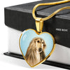 Afghan Hound Dog Print Heart Pendant Luxury Necklace-Free Shipping