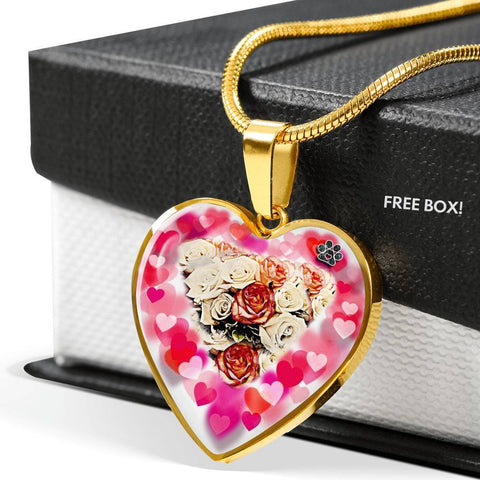 Flower Art Print Heart Charm Necklaces-Free Shipping