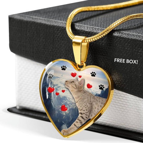 Cute Ocicat Print Heart Pendant Luxury Necklace-Free Shipping