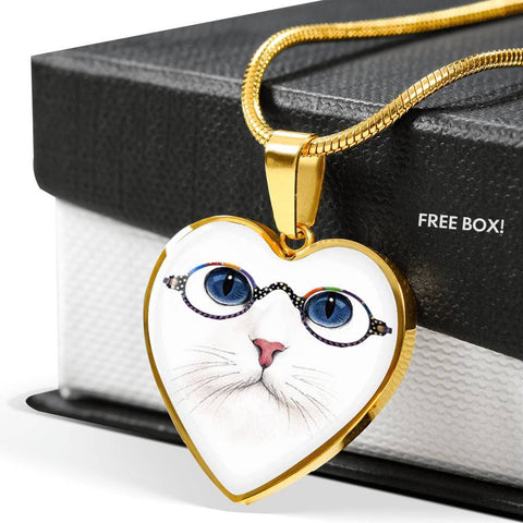 Cute Cat With Glasses Heart Pendant Luxury Necklace-Free Shipping