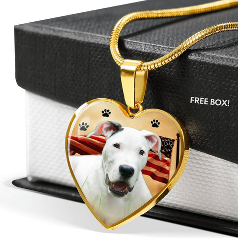 Dogo Argentino Print Heart Pendant Luxury Necklace-Free Shipping