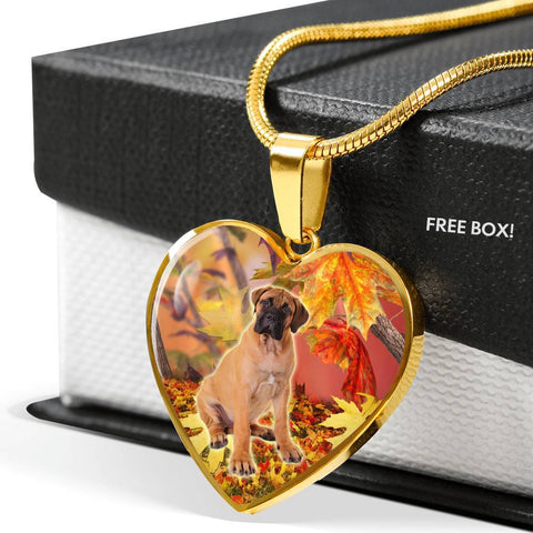 Cute Bullmastiff Print Heart Pendant Luxury Necklace-Free Shipping