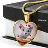 Russian Blue Print Heart Pendant Luxury Necklace-Free Shipping
