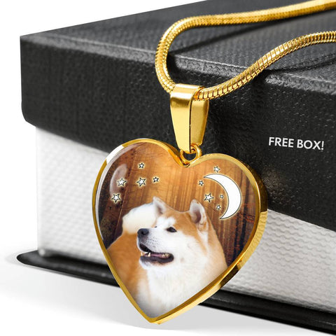 Cute Akita Dog Print Heart Pendant Luxury Necklace-Free Shipping