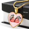 Old English Sheepdog Print Heart Pendant Luxury Necklace-Free Shipping