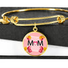 "MOM" Print Circle Pendant Luxury Bangle