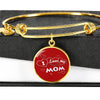 'I Love MY MOM' Red Print Circle Pendant Luxury Bangle