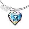 Cat Watercolor Art Print Heart Pendant Bangle-Free Shipping